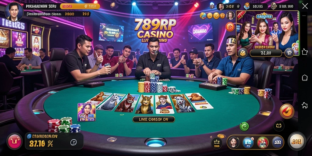 Screenshot permainan Live Casino 789RP menampilkan dealer langsung dan meja permainan yang dinamis.