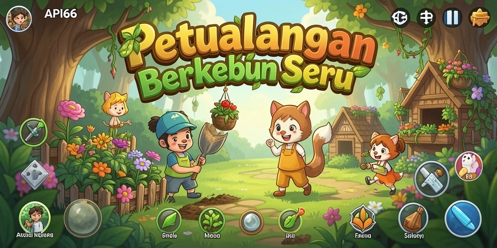 Tampilan gameplay <strong>API66</strong> dengan kebun yang subur dan berwarna-warni.