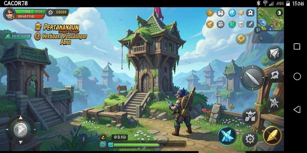 Tampilan gameplay menegangkan dengan pertahanan menara yang dinamis.