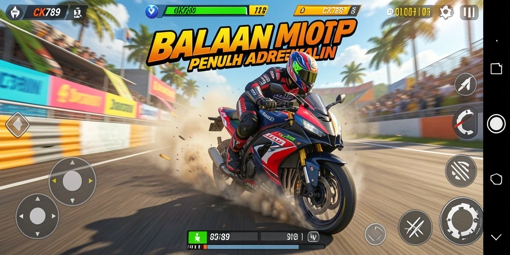 Tampilan seru gameplay balapan motor dalam CK789.
