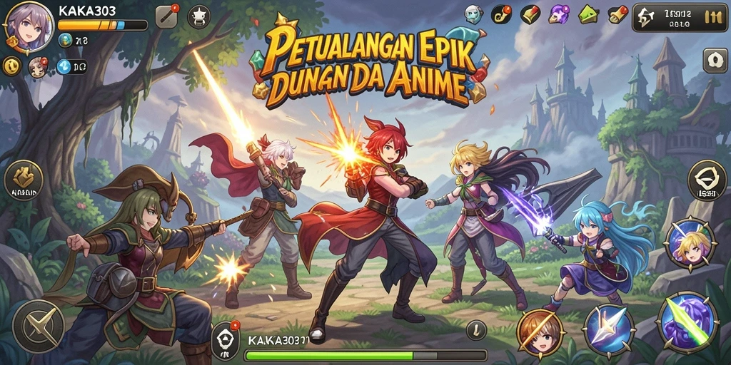 Tampilan gameplay KAKA303 yang penuh aksi dan karakter anime.