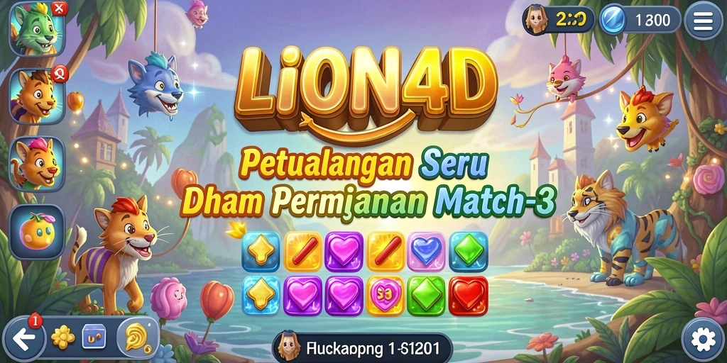 Screenshot LION4D menampilkan keseruan gameplay Match-3 yang menantang.