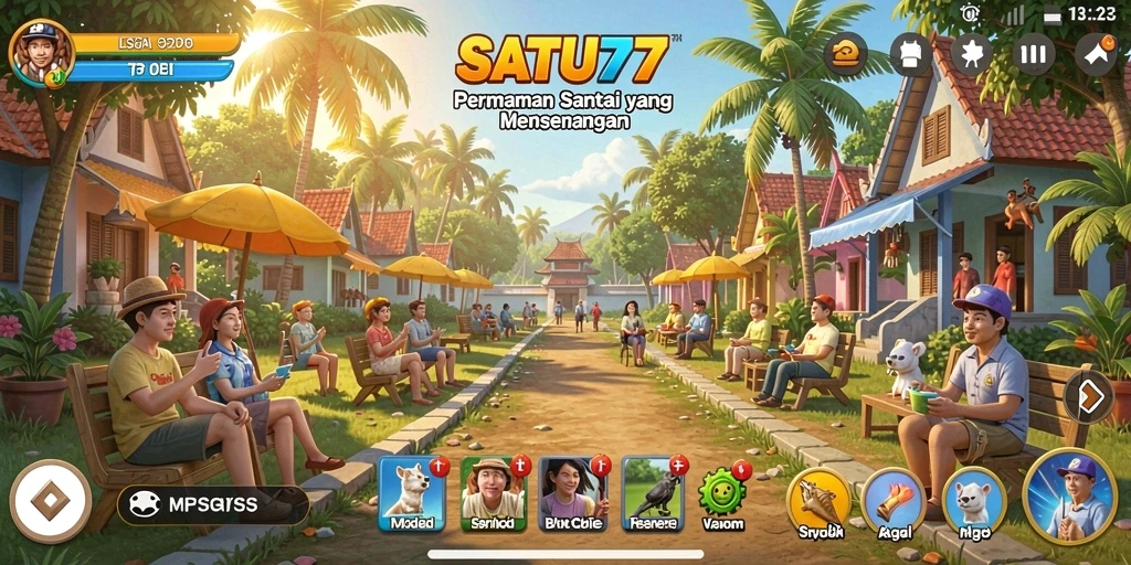 Tangkapan layar menunjukkan karakter lucu dalam gameplay santai SATU77.