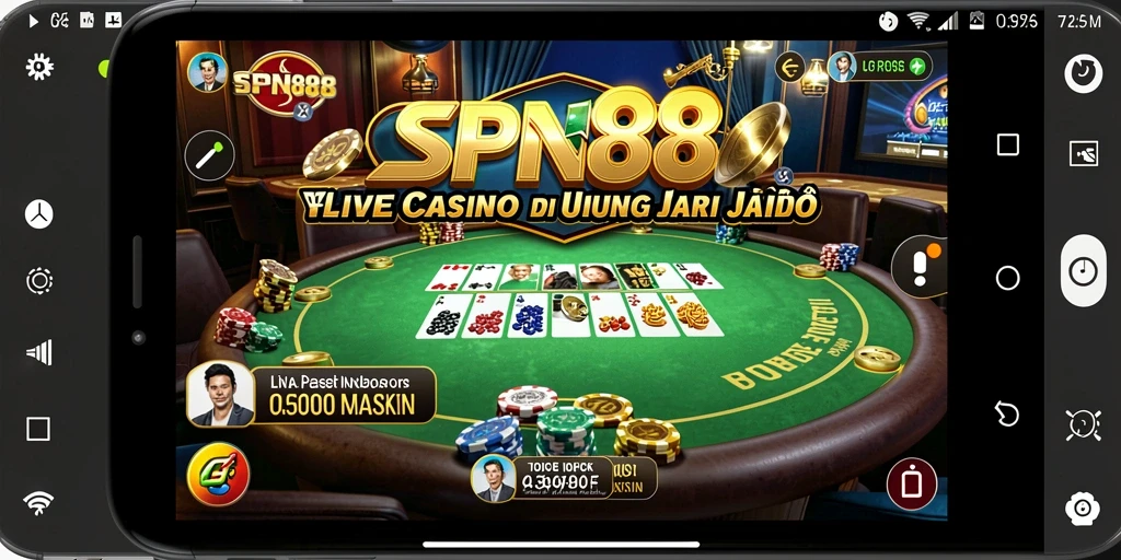 Screenshot gameplay SPN88 menunjukkan dealer langsung yang interaktif dan suasana permainan yang menarik.