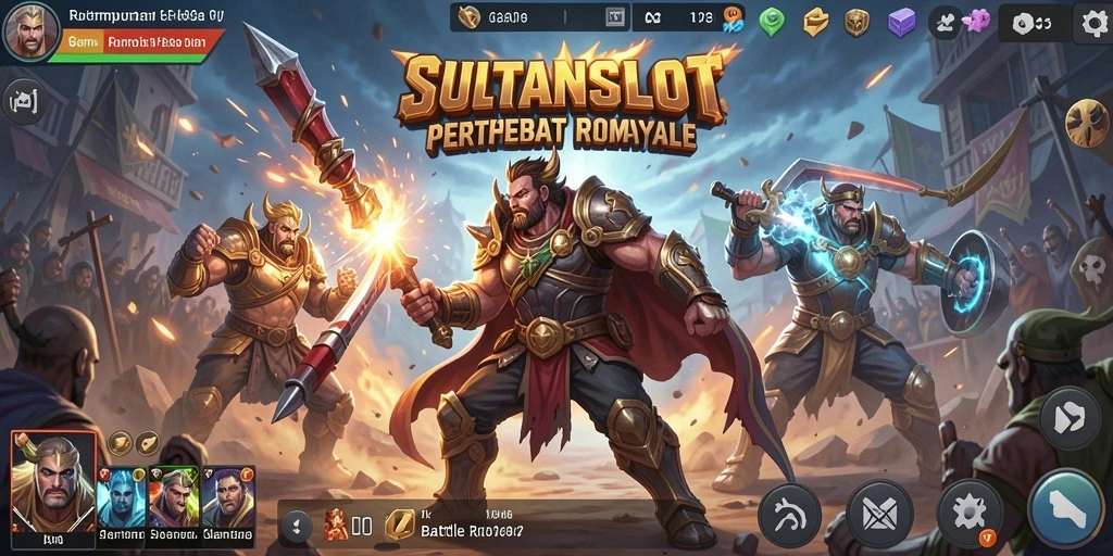 Tampilan dinamis gameplay SULTANSLOT dalam pertempuran Battle Royale.